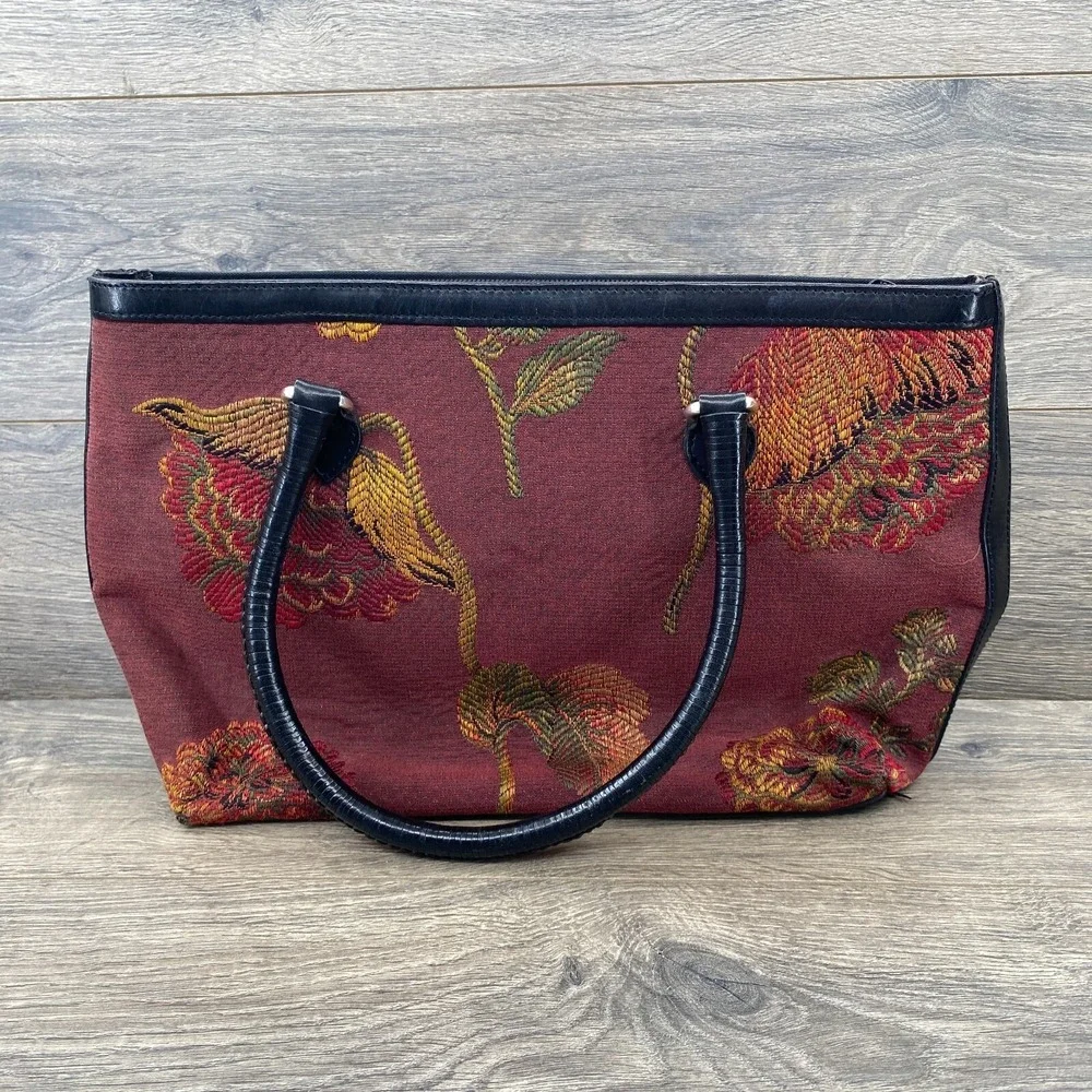 BRIGHTON Floral Multi Compartment Shoulder Bag Purse Maroon Size One